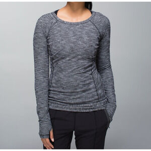 Lululemon Race Your Pace Long Sleeve Shirt Size 6 Coco Pique Black Thumb Holes